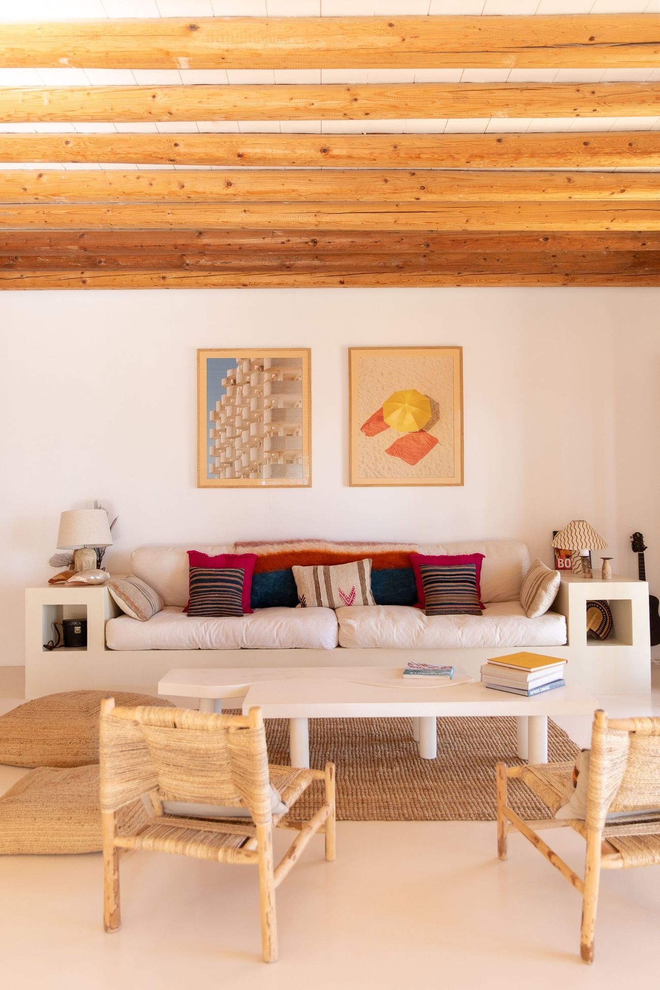 Low sofa and rattan chairs in the living room