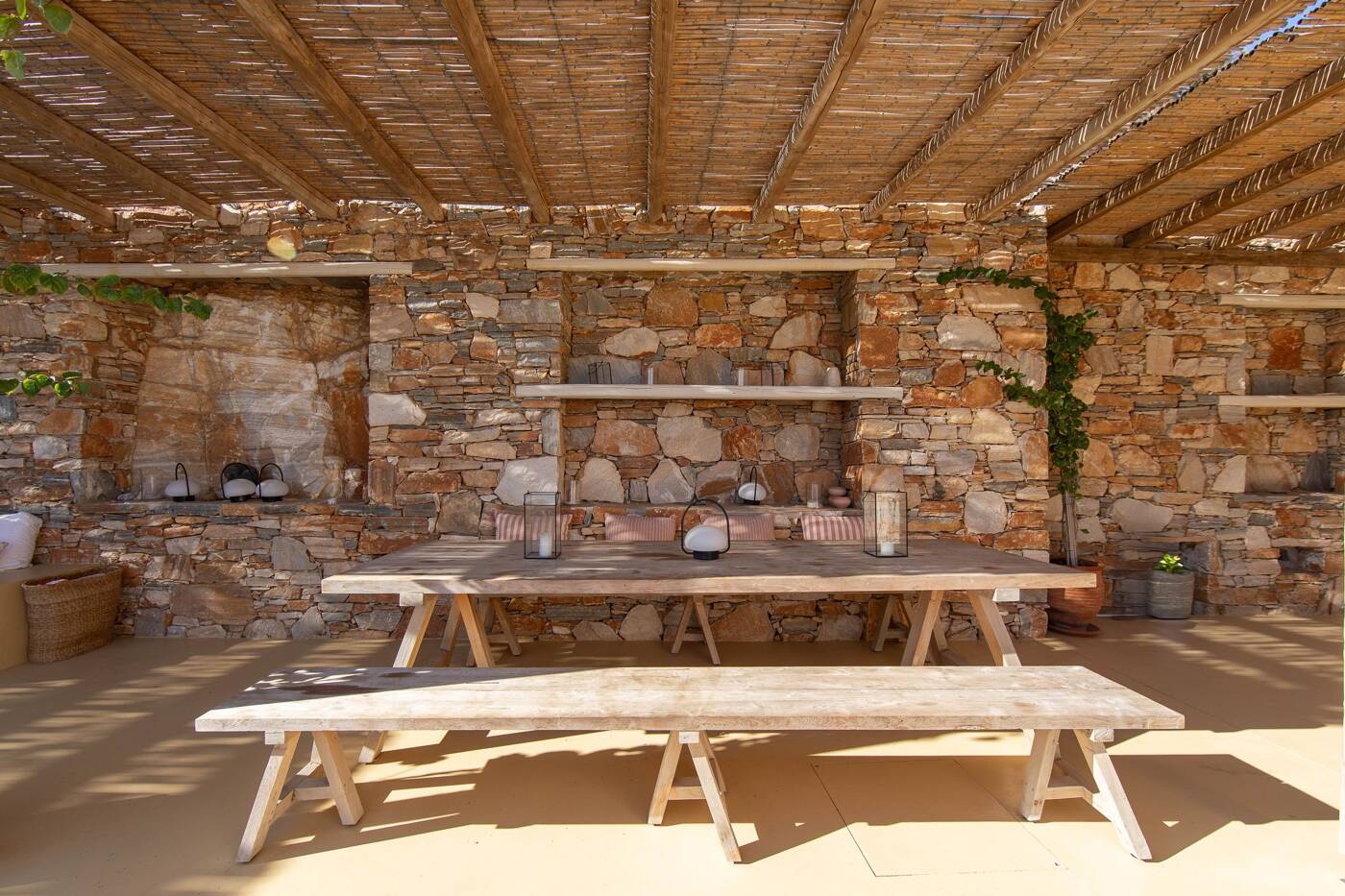 Outdoor dining table set for twelve